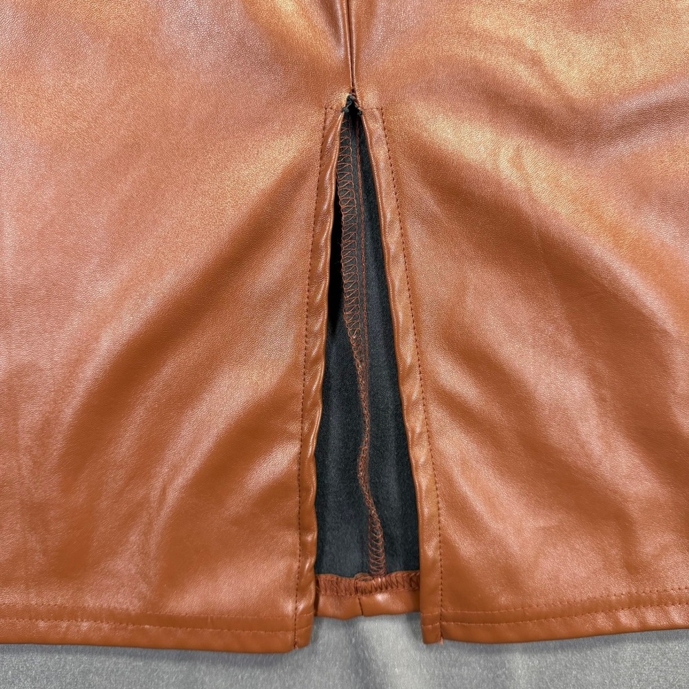 Shein Curve Pencil Skirt Womens 3XL Brown Faux Leather High Waist Slit Office - Picture 3 of 7